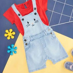 YU by Pantaloons Kids Blue & Red Embroidered Dungaree Set-picture-19