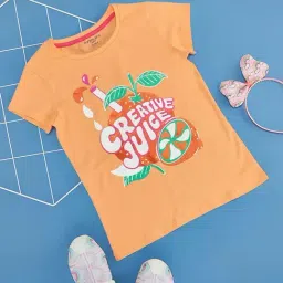 Pantaloons Junior Kids Peach Cotton Printed T-Shirt-image-80