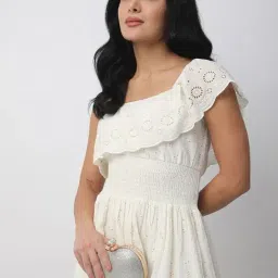 R&B White Cotton Fit & Flare Dress image 3