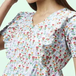 People by Pantaloons Off-White Cotton Floral Print A-Line Dress image 5