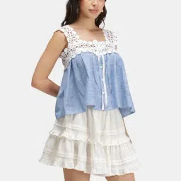 VIRGIO Blue Flared Fit Solid Top image 3