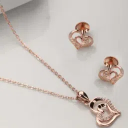 Zavya 92.5 Sterling Silver Nested Heart Pendant and Earrings Set for Women-picture-19
