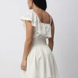 R&B White Cotton Fit & Flare Dress image 2