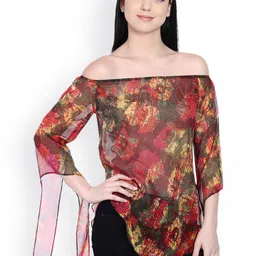 Style Quotient Women Multicoloured Printed & Sheer Off-Shoulder Top-picture-22