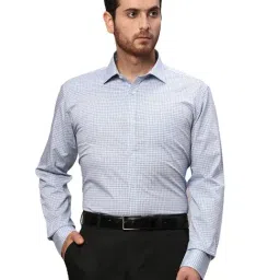 Park Avenue Light Blue Slim Fit Check Shirt-image-37