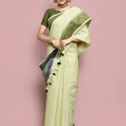 Elora Green Linen Saree With Unstitched Blouse-picture-17
