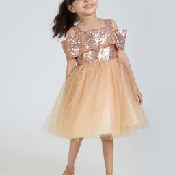 Hopscotch Girls Beige Sequin Embellished Sleeveless Dress-image-68