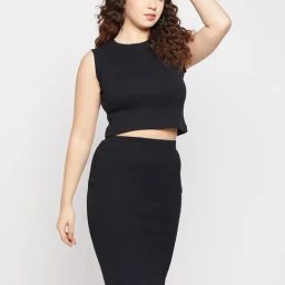 Club York Black Cotton Blend Crop Top With Skirt-picture-3