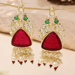 Zaveri Pearls Multicolor Stones & Beads Parrot Inspired Kundan Dangle Earring-ZPFK14825-image-28