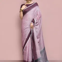 Elora Pink Linen Saree With Unstitched Blouse-image-34