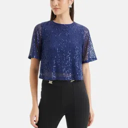 Kazo Navy Embellished Crop Top-image-90