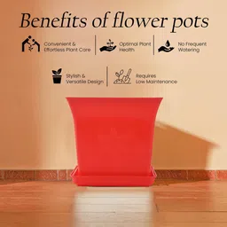 Kuber Industries 4-Pcs Red & Green Premium Flower Pots for Garden withBottomPlates image 4