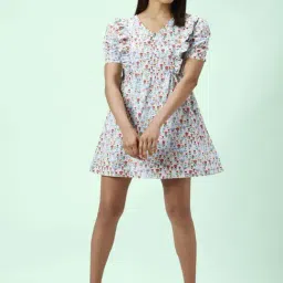 People by Pantaloons Off-White Cotton Floral Print A-Line Dress image 4