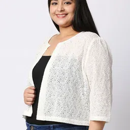 Style Quotient Plus Women Floral Three-Quarter Sleeves Open Front Shrug image 3