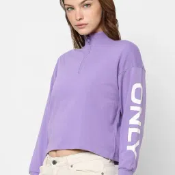 Only Purple Cotton Graphic Print Crop Sweatshirt-image-0