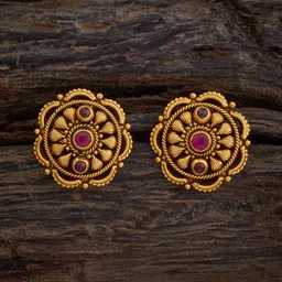 Kushal's Fashion Jewellery Gold-Plated Stone Studded Floral Temple Studs-picture-30