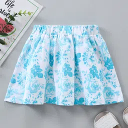 Babyhug Knee Length Cotton Skirt Floral Print- Blue-picture-17