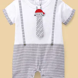 Little Kangaroos Half Sleeves Striped Party Rompers - White-picture-18