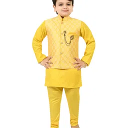 BT DEZINES Full Sleeves Solid Kurta & Pyjama With Seamless Argyle Style Floral Motif Embroidered Jacquard Jacket - Yellow-picture-31