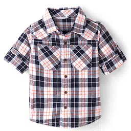 INFINITY Cotton Woven Full Sleeves Indigo Checked Shirt - Navy Blue & Orange-image-93