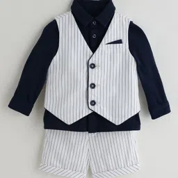 One Friday Cotton Knit Full Sleeves Striped 3 Piece Party Suit Set - Multi Colour-image-3