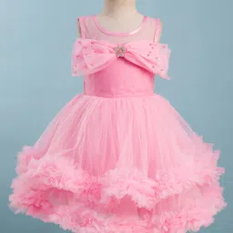 Bluebell Net Woven Sleeveless Party Frock With Bow Applique - Pink-picture-27
