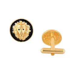 House of Pataudi Men Gold-Plated Lion Shape Cufflinks image 2