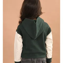 Lilpicks Couture Full Sleeves For Ever Groovy Text Printed Colour Blocked Hooded Crop Sweatshirt - Green image 3