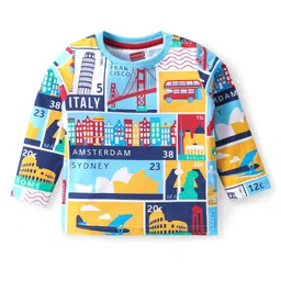 Babyhug Cotton Knit Full Sleeves Night Suit with Vehicle & Text Print - Multicolour image 2