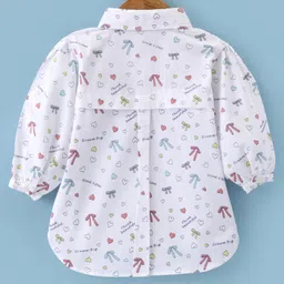 ToffyHouse 100% Cotton Woven Full Sleeves Collar Neck Top with Heart Print - White image 3
