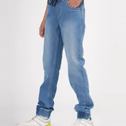 Zion Cotton Denim Mild Washed Joggers - Light Blue image 4