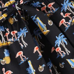 CrayonFlakes Cotton Flamingo & Beach Theme Printed Belted Palazzo - Black image 4