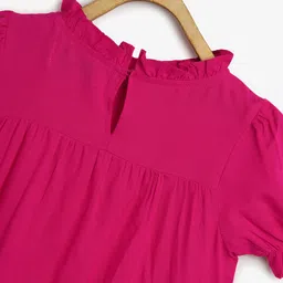 Chuppan Chupai Rayon Half Sleeves Solid Top - Fuchsia image 5