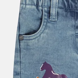 MINI KLUB Cotton Denim Rocking Horse & Fun Text Printed Jeans - Blue image 5