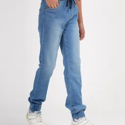 Zion Cotton Denim Mild Washed Joggers - Light Blue image 5