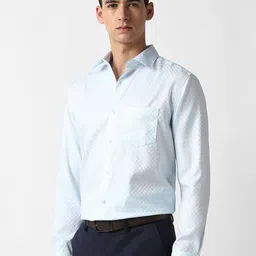 Van Heusen Men Textured Spread Collar Pure Cotton Formal Shirt image 4