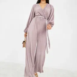 Styli Plisse Wide Leg Jumpsuit with Tie Belt-image-2