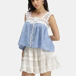 VIRGIO Blue Flared Fit Solid Top image 4