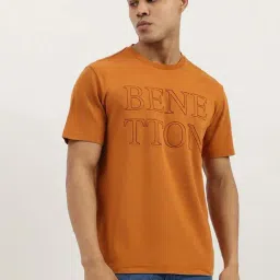 United Colors Of Benetton Mustard Cotton Relaxed Fit Logo Printed T-Shirt-picture-44