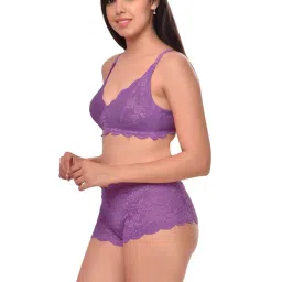 AROUSY Purple & Black Self Pattern Bra Panty Set - Pack Of 2 image 3