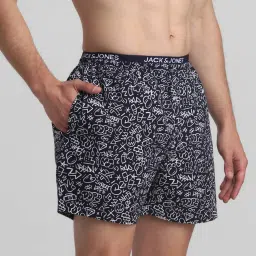 Jack & Jones Navy Blue Cotton Regular Fit Printed Boxers image 3