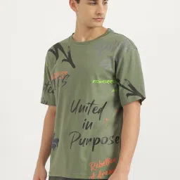 United Colors Of Benetton Green Pure Cotton Boxy Fit Printed T-Shirt image 3