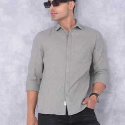 Crimsoune Club Grey Cotton Slim fit Self Shirts-image-96