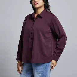 Globus Gloplus Women Wine Collared Neck Cuff Sleeves Shirt Style Plus Size Workwear Top image 3