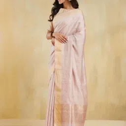 Fabindia Dusty Pink Regular Fit Woven Design Saree image 3