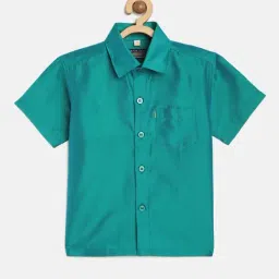 THANGAMAGAN Kids Teal Solid Shirt-image-34