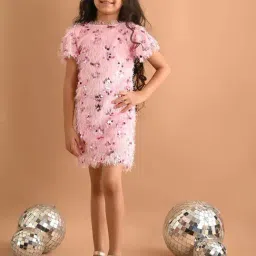 LilPicks Kids Pink Embellished Dress-image-58