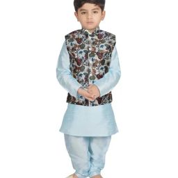 SG Yuvraj Kids Grey & Blue Floral Print Full Sleeves Kurta Set-picture-48
