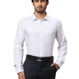 Park Avenue White Cotton Slim Fit Printed Shirts-image-9