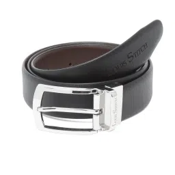 Louis Stitch Black Textured Leather Reversible Belt for Men image 3
